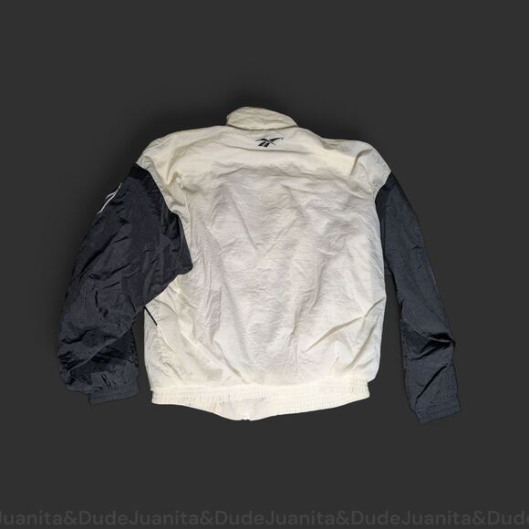 Vintage Reebok Jacket Adult Medium Black White Windbreaker Lined VTG - Picture 2 of 6